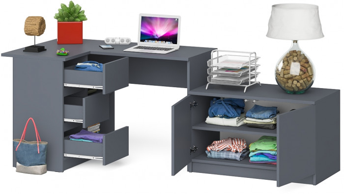 Мори компьютерный стол МС-16 левый + Тумба МА900.1, графит