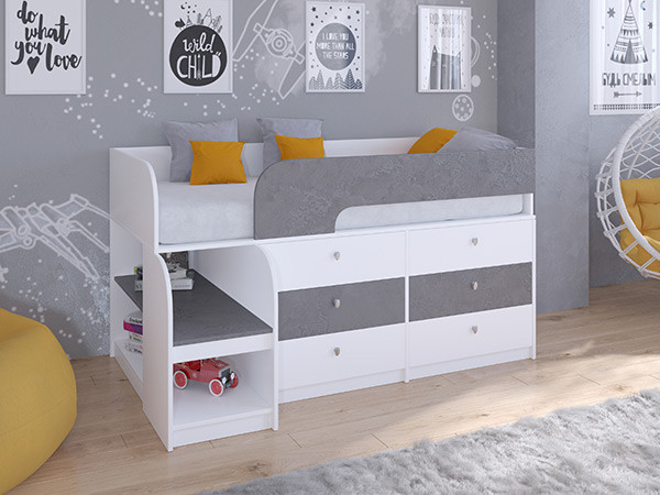 Кровать чердак Астра 9 V3 Белый/Железный Камень