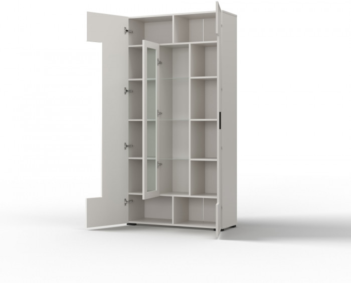 Шкаф-витрина трехдверный "Берг" - Белый текстурный/Ясень белый