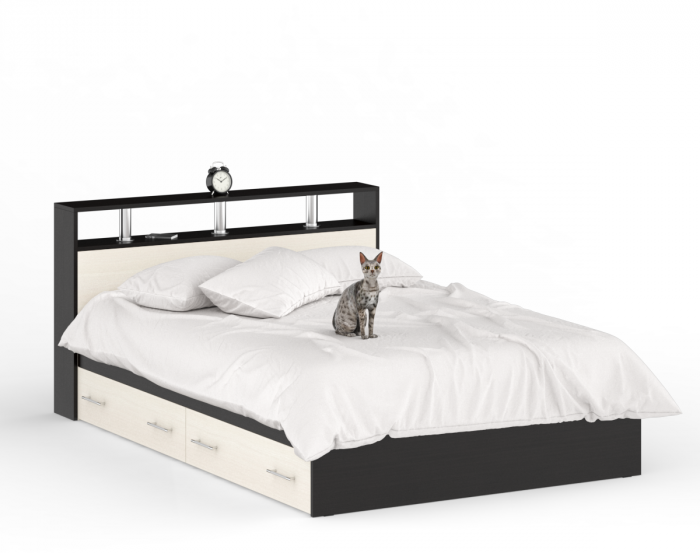 Камелия спальня № 12 Кровать с ящиками 1400 + Две тумбы + Комод + Зеркало, цвет венге/дуб лоредо, сп.м. 1400х2000 мм., б/м, основание есть