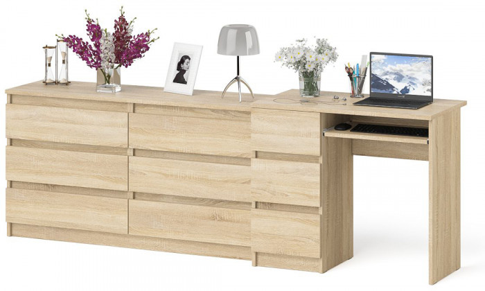 Мори Стол компьютерный МС-6 левый + Комод МК1380.6, цвет дуб сонома, ШхГхВ 228х50х76,6 см., выдвижные ящики слева, НЕ универсальная сборка