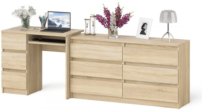 Мори Стол компьютерный МС-6 левый + Комод МК1380.6, цвет дуб сонома, ШхГхВ 228х50х76,6 см., выдвижные ящики слева, НЕ универсальная сборка