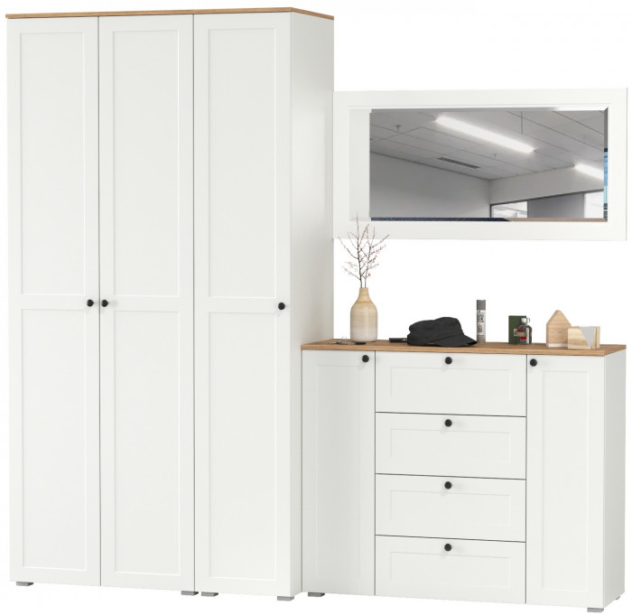 Остин Прихожая 38, белый шагрень/дуб крафт золотой