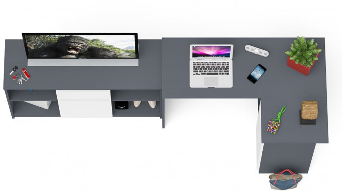 Мори компьютерный стол МС-16 правый + Тумба МТВ1204.1, графит/белый