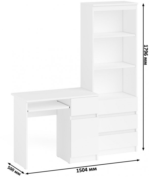 Мори Стол компьютерный МС-1 правый + Стеллаж МСТ600.3, цвет белый, ШхГхВ 150,4х50х179,6 см., выдвижной ящик справа, НЕ универсальная сборка