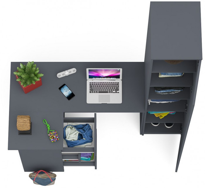 Мори Стол компьютерный МС-16 левый + Пенал МШ400.1, цвет графит, ШхГхВ 164,8х84,9х209,6 см., выдвижные ящики слева, НЕ универсальная сборка