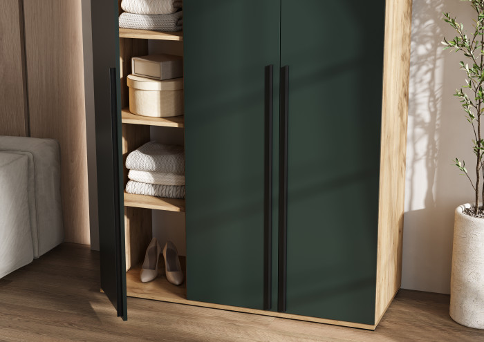 Норд Шкаф 3-х створчатый 1200 с антресолью, Дуб крафт/Изумрудный