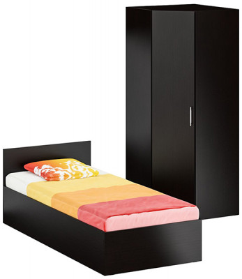 Кровать 0900 + Шкаф угловой Стандарт, цвет венге, ШхГхВ 93,5х203,5х70 + 81,2х81,2х200см., сп.м. 900х2000 мм., без матраса, основание есть