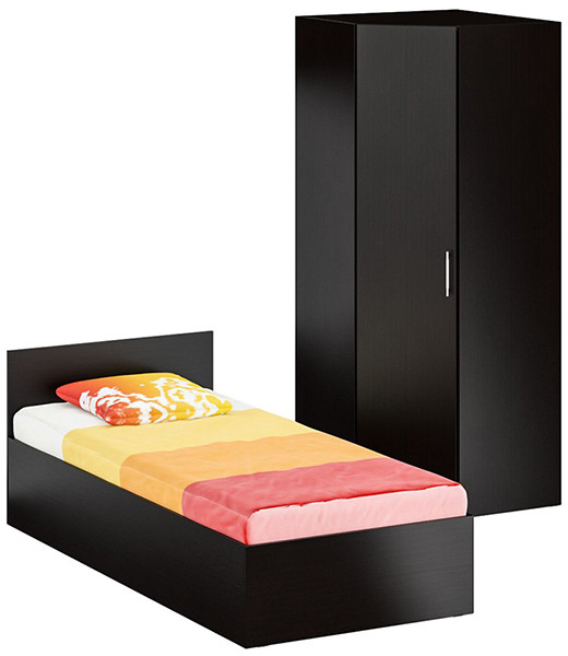 Кровать 0900 + Шкаф угловой Стандарт, цвет венге, ШхГхВ 93,5х203,5х70 + 81,2х81,2х200см., сп.м. 900х2000 мм., без матраса, основание есть