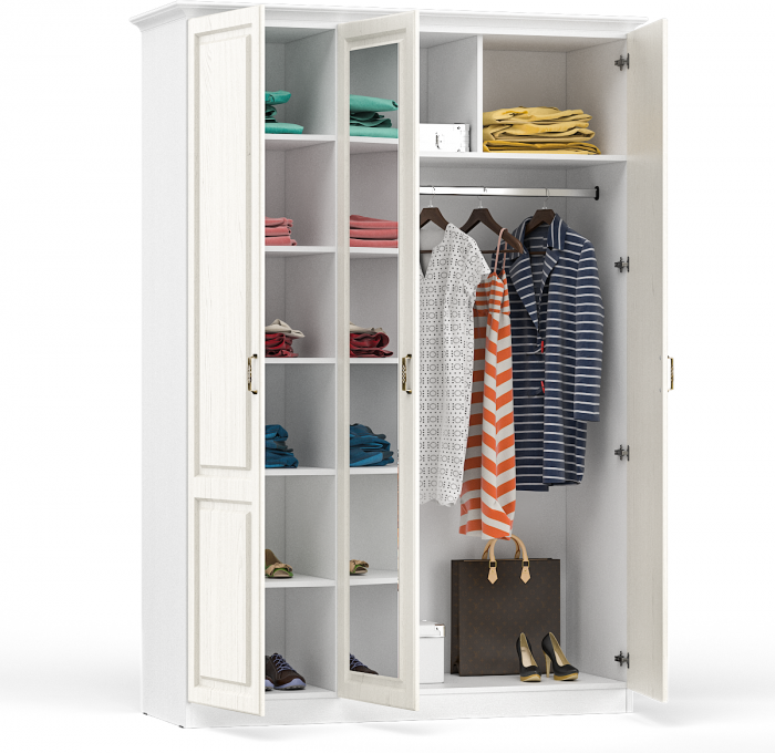 Ливерпуль Шкаф комбинированный 08.45 Н + карниз, цвет ясень ваниль/белый, ШхГхВ 150х55,3х220,3 см.(без карниза), 158,2х56,3х223,5 см.(с карнизом)