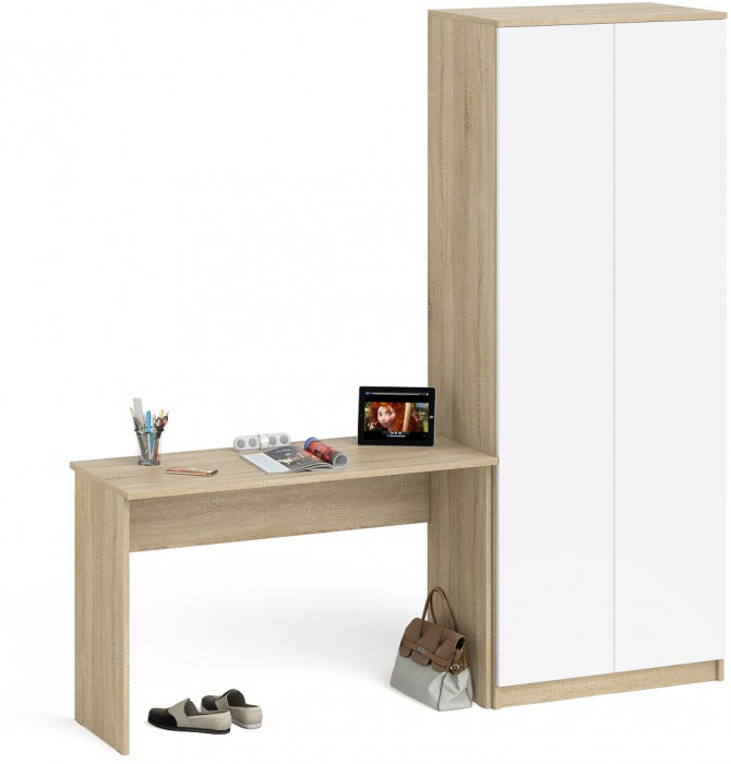 Мори Стол письменный МСП1200.1 + Шкаф МШ800.1, цвет дуб сонома/белый, ШхГхВ 200,8х50,4х209,6 см., универсальная сборка