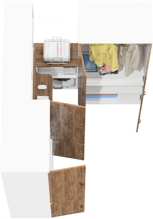 Лидер-8 Стол + Полка + Шкаф МД 19Б + Шкаф МД 19Б, белый шагрень/крафт золото