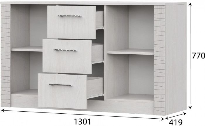Гамма 20 Комод (3 ящика двухстворчатый) Серия №4 Ясень анкор  светлый / Сандал светлый