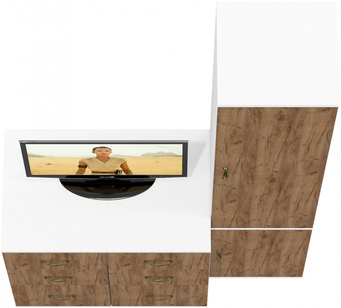 Лидер-8 Пенал МД 22Б + Тумба МД 3.16 + Тумба МД 3.16, цвет белый шагрень/крафт золото, ШхГхВ 120х50х190 см., универсальная сборка