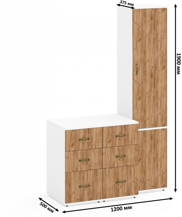 Лидер-8 Пенал МД 22Б + Тумба МД 3.16 + Тумба МД 3.16, цвет белый шагрень/крафт золото, ШхГхВ 120х50х190 см., универсальная сборка