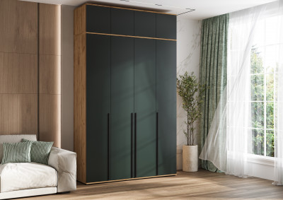 Норд Шкаф 4-х створчатый 1600 с антресолью, Дуб крафт/Изумрудный