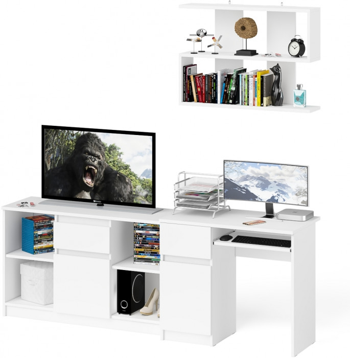 Мори компьютерный стол МС-1 левый + Тумба МТВ1204.1 + Полка 900, белый
