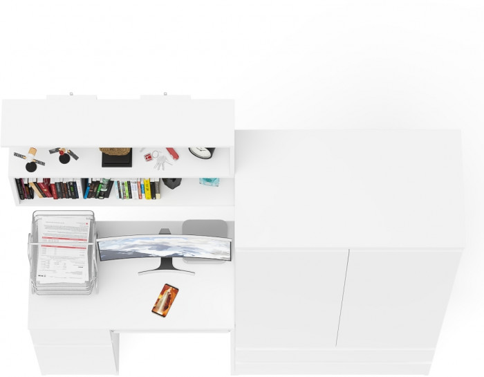 Мори Стол компьютерный МС-1 левый + Шкаф МШ900.1 + Полка 900, цвет белый, ШхГхВ 180,4х50,4х209,6 см., НЕ универсальная сборка