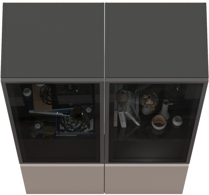 Сидней 13.201 Шкаф-витрина 2 штуки, цвет корпус: антрацит/фасады: МДФ веллюто капучино/прозр. стекло с серой тонир., ШхГхВ 100х41,3х205,2 см., ун. сб.