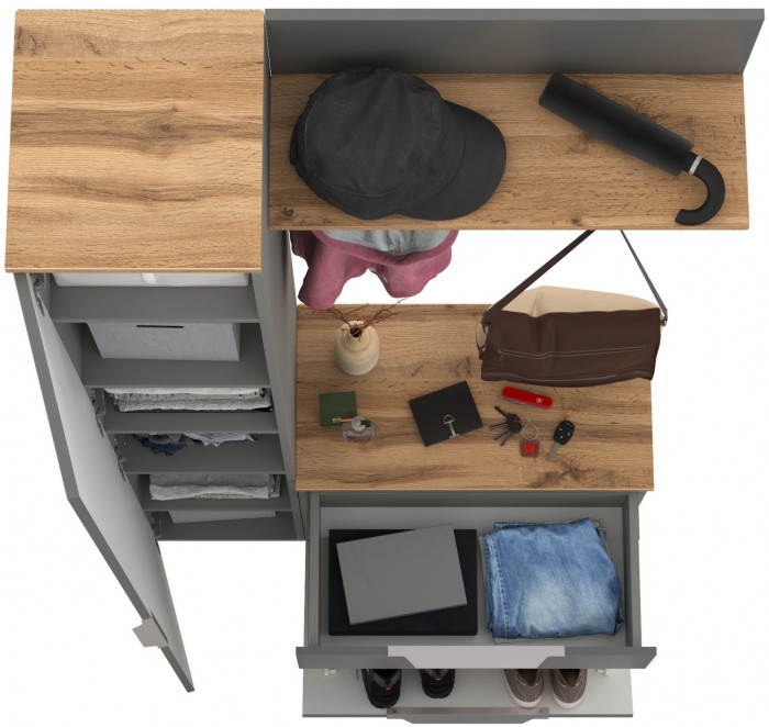 Октава Прихожая 16, цвет серый графит/дуб крафт золотой/фасады МДФ серый графит, ШхГхВ 97,1х35,4х197,6 см., универсальная сборка