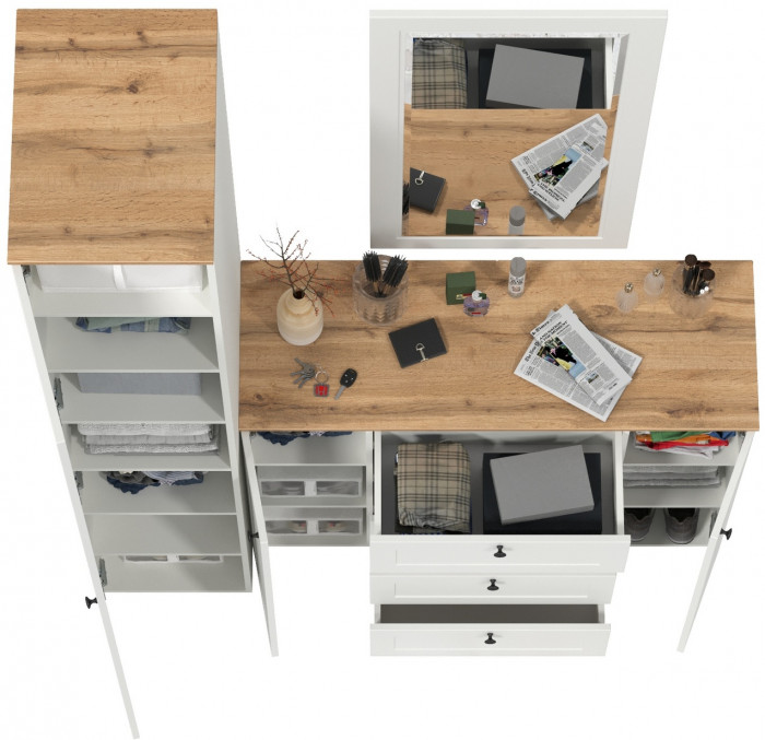 Остин Прихожая 20, цвет белый шагрень/дуб крафт золотой, ШхГхВ 160х54,3х229,6 см., универсальная сборка