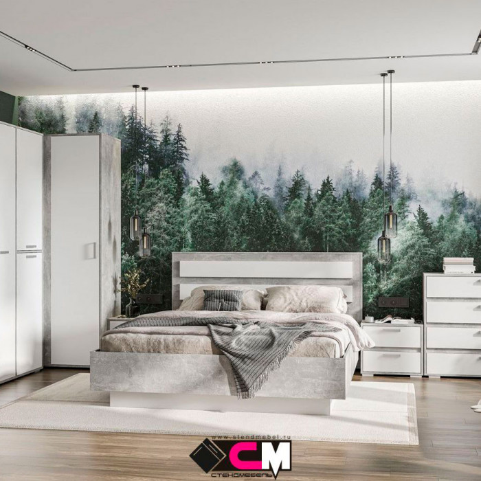 Денвер КР-02 Кровать 1,6х2,0 (1672х990х2100) ателье светлый/белый