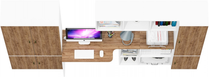 Лидер-8 Шкаф МД 20Б + Стол + Полка + Пенал 22Б, белый шагрень/крафт золото