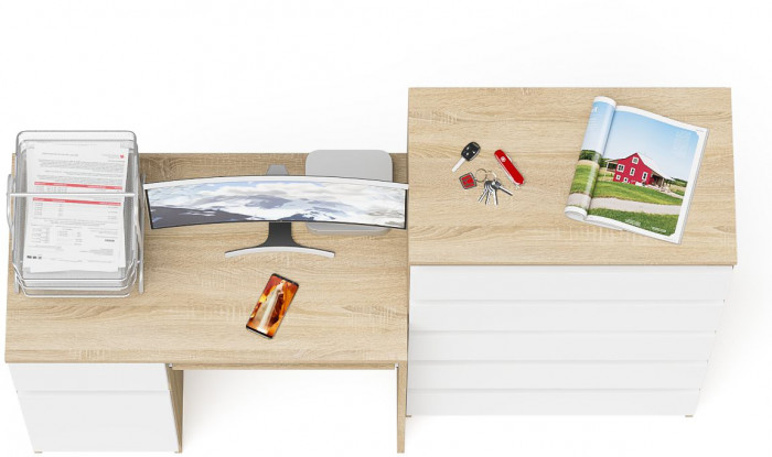 Мори Стол компьютерный МС-1 левый + Комод МК700.5, цвет дуб сонома/белый, ШхГхВ 160,4х50х114 см., выдвижной ящик слева, НЕ универсальная сборка