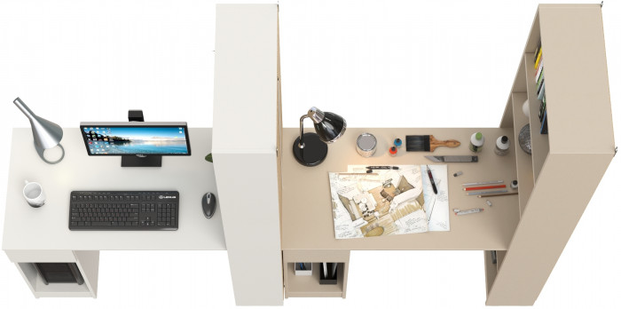 Два Стола письменных Лайт 10.01, белый гладкий/сатин