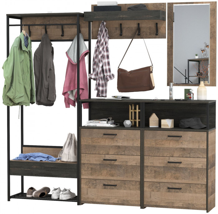 Трувор Прихожая 226, цвет дуб гранж песочный/интра, ШхГхВ 212х37х194,2 см., универсальная сборка