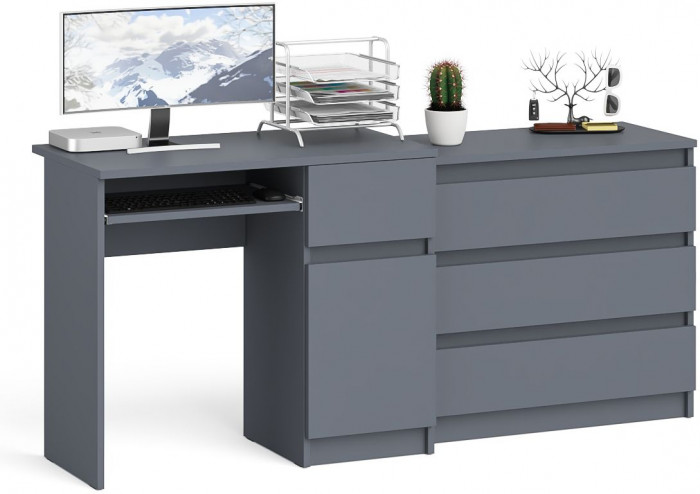 Мори Стол компьютерный МС-1 правый + Комод МК800.1, цвет графит, ШхГхВ 170,4х50х76,6 см., выдвижной ящик справа, НЕ универсальная сборка