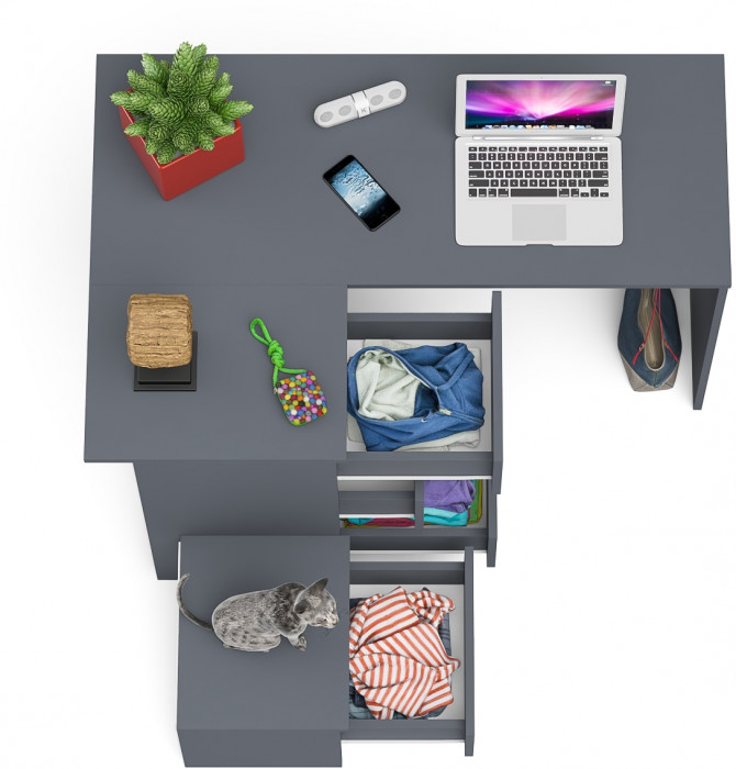 Мори Стол компьютерный МС-16 левый + Тумба ТМП400.1, цвет графит, ШхГхВ 164,8х84,9х76,6 см., выдвижные ящики слева, НЕ универсальная сборка