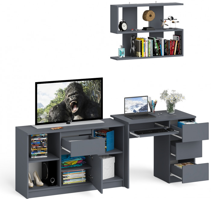 Мори Стол компьютерный МС-6 правый + Тумба МТВ1204.1 + Полка 900, цвет графит, ШхГхВ 210,4х50х209,6 см., НЕ универсальная сборка