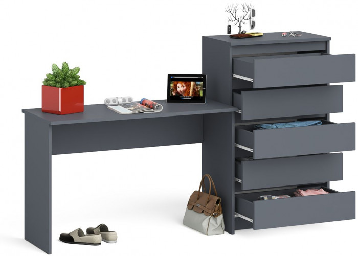 Мори Стол письменный МСП1200.1 + Комод МК700.5, цвет графит, ШхГхВ 190,8х50х114 см., универсальная сборка