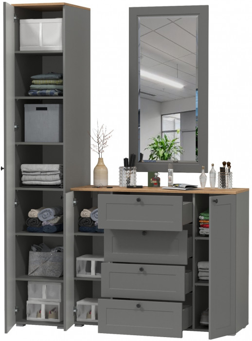 Остин Прихожая 20, цвет серый графит/дуб крафт золотой, ШхГхВ 160х54,3х229,6 см., универсальная сборка