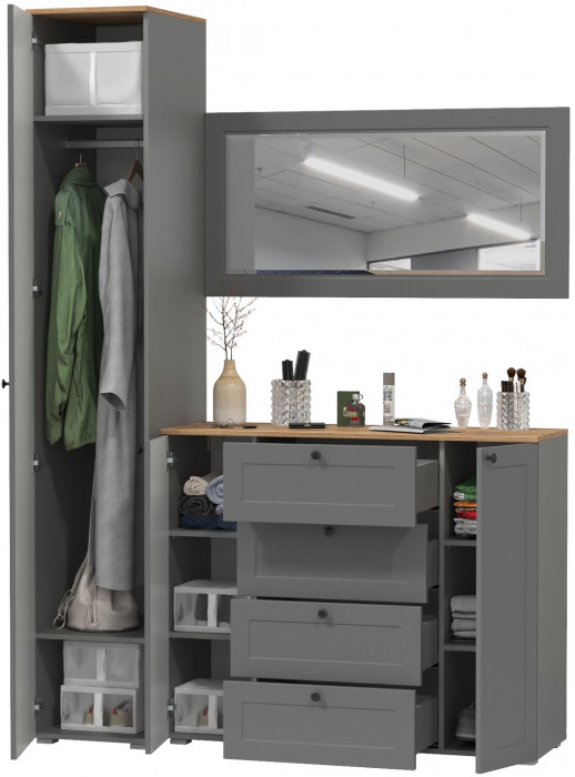 Остин Прихожая 20, цвет серый графит/дуб крафт золотой, ШхГхВ 160х54,3х229,6 см., универсальная сборка