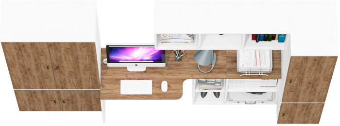 Лидер-8 Шкаф МД 20Б + Стол + Полка + Пенал 23Б, белый шагрень/крафт золото