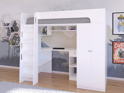 Кровать чердак Астра 10 Белый/Белый