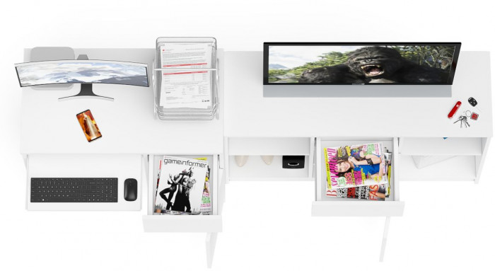 Мори компьютерный стол МС-1 правый + Тумба МТВ1204.1, белый