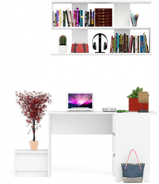 Мори компьютерный стол МС-16 правый + Тумба ТМП400.1 + Полка 1200, белый