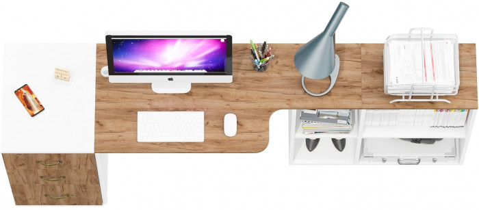 Лидер-8 Стол + Тумба МД 3.16, цвет белый шагрень/крафт золото, ШхГхВ 205х50/30х75 см. или 115х50/120х75 см., НЕ универсальная сборка