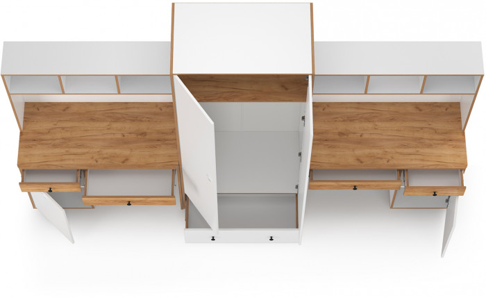 Вуди Компоновка № 28, цвет белый премиум/дуб крафт золотой, ШхГхВ 306х52,7х205 см., универсальная сборка