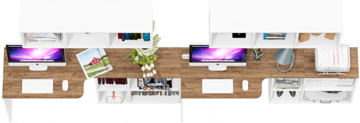 Лидер-8 Стол + Полка + Стол + Полка, белый шагрень/крафт золото