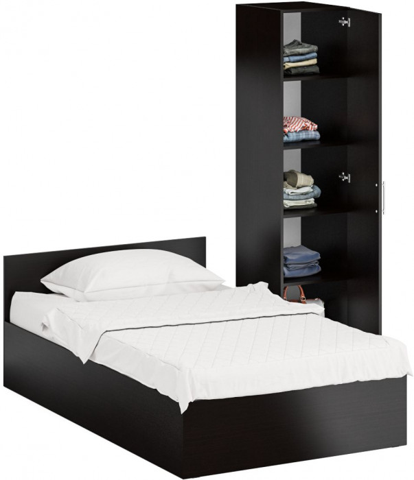 Кровать 1200 + Пенал Стандарт, цвет венге, ШхГхВ 123,5х203,5х70 + 45х52х200 см., сп.м. 1200х2000 мм., без матраса, основание есть