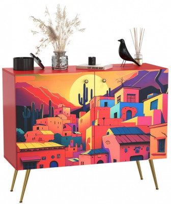 Кармин Комод-тумба 16.230.03, цвет красный/белый, ШхГхВ 115,3х42,6х93,2 см., фасады с рисунком Бразильские домики, две дверки