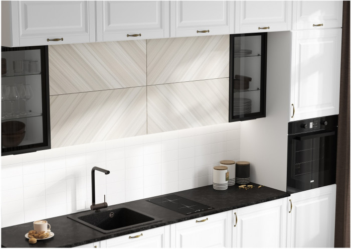 Кухня Престиж 3,0м Компановка №2 Белый/Браш Вайт/Прайм жемчуг