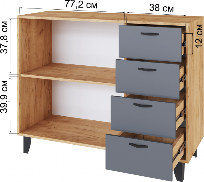 Комод Катрин-12 дуб крафт золотой/графит серый