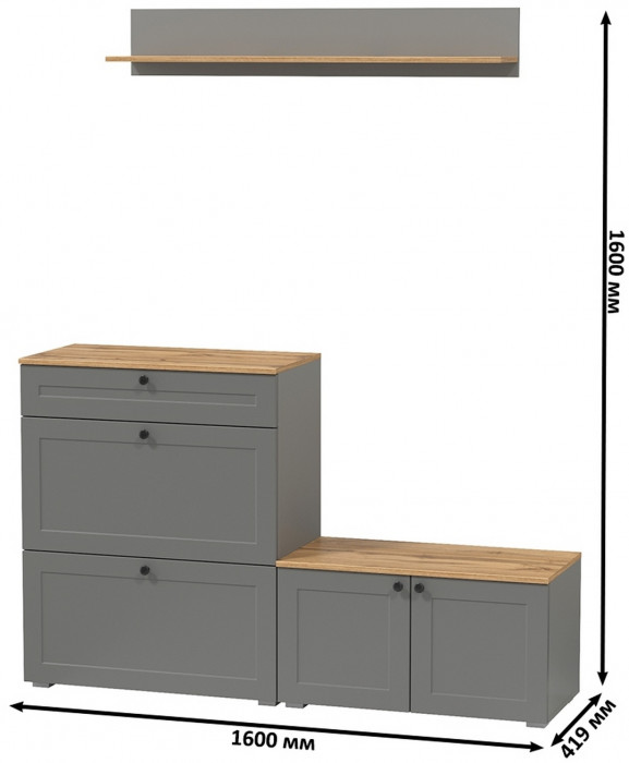 Остин Прихожая 65, цвет серый графит/дуб крафт золотой, ШхГхВ 160х41,9х160 см., универсальная сборка