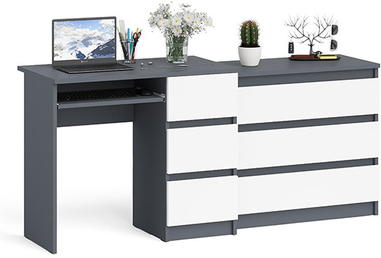 Мори Стол компьютерный МС-6 правый + Комод МК800.1, цвет графит/белый, ШхГхВ 170,4х50х76,6 см., выдвижные ящики справа, НЕ универсальная сборка