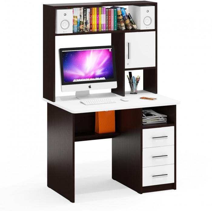 Стол компьютерный С-МД-СК9, цвет венге/белый шагрень, ШхГхВ 102х70х160 см., ниша под монитор 65х70х57 см., НЕ универсальная сборка